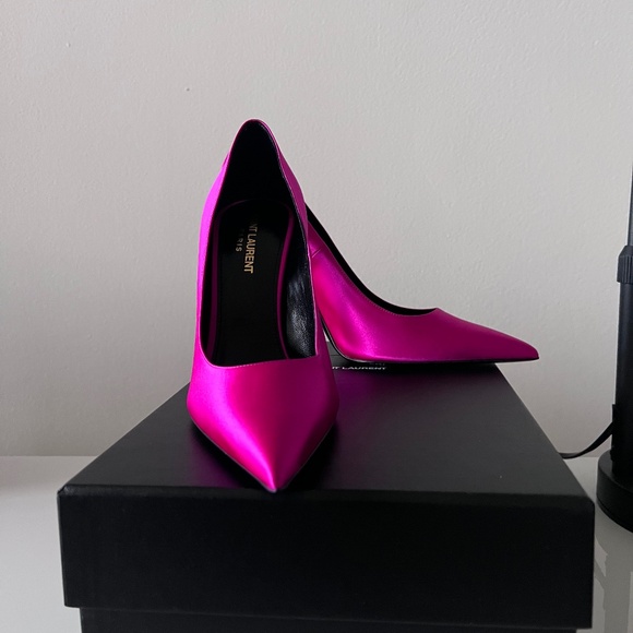 Saint Laurent Crepe Satin Hype Rose Heels - Picture 1 of 8